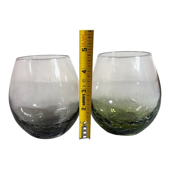 Pier 1 One Green Gray Crackle Glass Stemless Wine Glass Retired Replacement - Picture 4 of 4